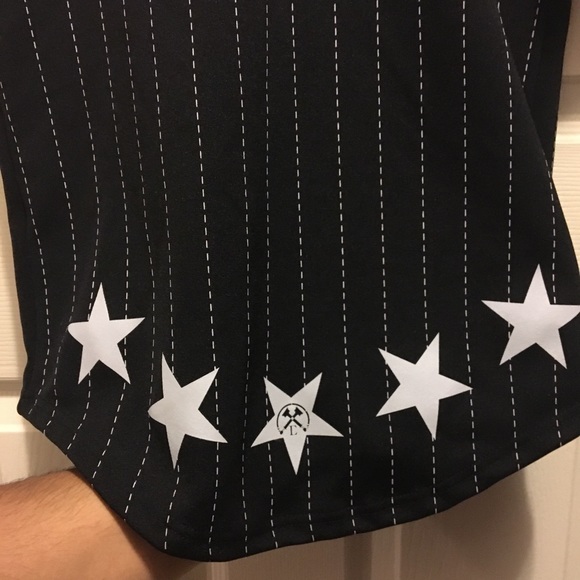 Pinstripe Black Civil Regime Baseball Jersey Top - Picture 3 of 4